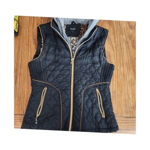 Saeldon Women's Quilted Hoodie Vest Faux Fur Animal Print Interior  XL Gorpcore